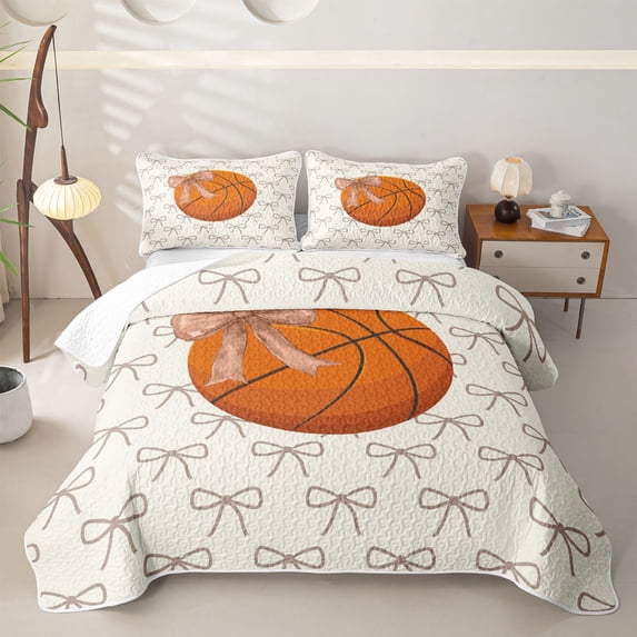Erosebridal Basketball Bow Tie Print Quilt Full for Boys Girls,Teens Sport Gamer Full Bedspread Sets