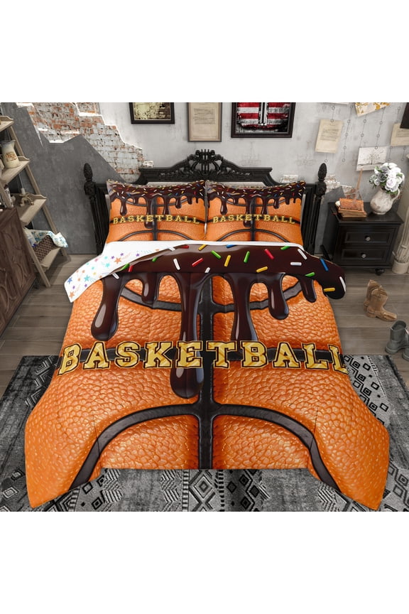 Basketball Cake Kids Queen Comforter Set, Cartoon Ice Cream Drip Bedding Comforter Set, 3pcs