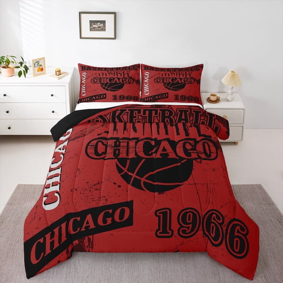 Erosebridal Basketball City Chicago Comforter Sets Full Size,Ball Sports Game Comforters & Duvets,Red Blue Graffiti Bedding Full Comforter Set,Room Decoration Reversible,3-Piece