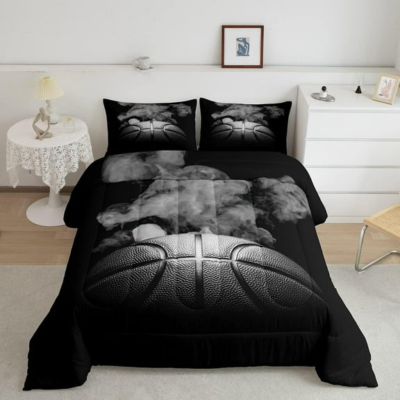 Erosebridal Basketball Comforter Set Teen Twin Size Sports Basketball Bedding Set Basketball Room Decor Reversible Black Down Comforter Grey Hippie Smoke Quilt Duvet Insert 1 Pillow Case