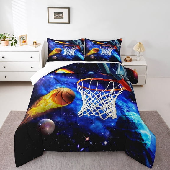 Erosebridal Basketball Comforter Set Teens,Basketball Hoop Bedding Comforter Twin Size,Galaxy Planet Printed Quilt Set