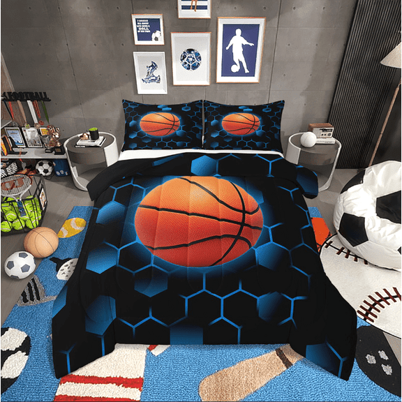 Erosebridal Basketball Comforter Sets,Geometric Hexagon Comforters & Duvets,Sport Bedroom Decor,Reversible,Breathable,2pcs