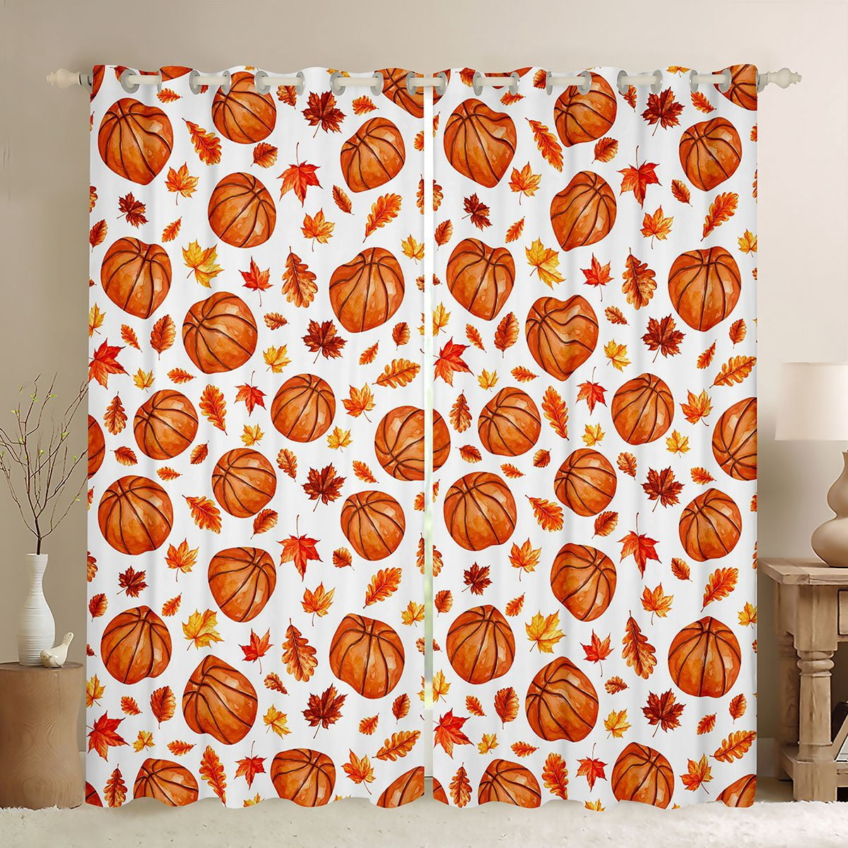 Erosebridal Basketball Fall Leaves Curtains and Drapes Pack of 2 (52x63 ...