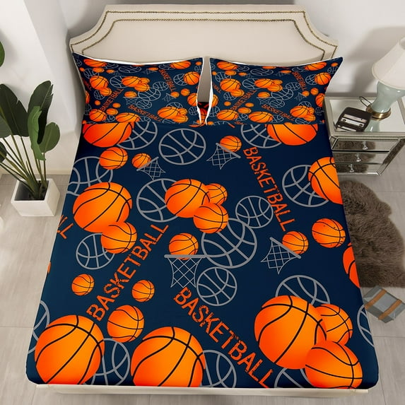 Erosebridal Basketball Fitted Sheet Full,Sport Theme Bedding Set Full Size,3pcs(No Top Sheet)