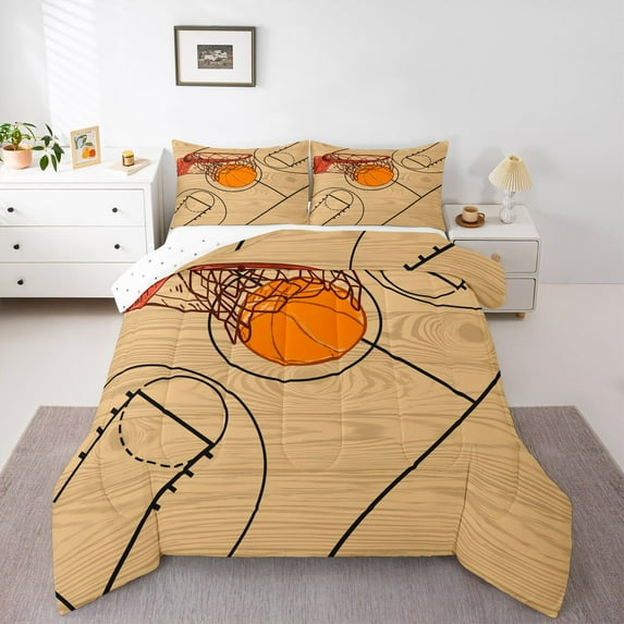 Erosebridal Basketball Game Comforter Sets King Size,Sports Gamer Comforters & Duvets,Basketball Court Bedding King Comforter Set For Teenager,Microfiber Gray Room Decor Reversible,3pcs