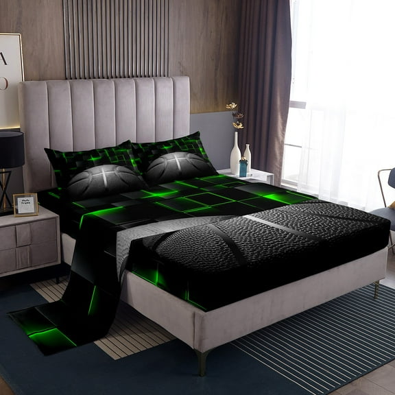 Erosebridal Basketball Lover Twin Sheet Sets, Square Geometry Bedding Twin Size, Neon Green 3-Piece