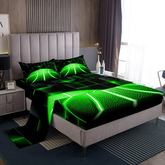 Erosebridal Basketball Lover Twin Sheet Sets, Square Geometry Bedding Twin Size, Neon Green 3pcs