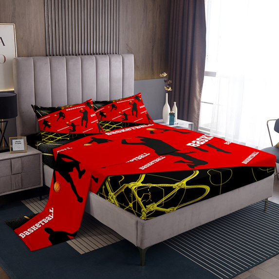 Erosebridal Basketball Player Bed Sheets Set Queen Size, Ball Sports Lover Bed Sheets Queen, Geometry Decor