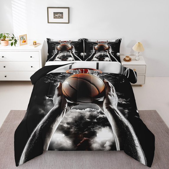 Erosebridal Basketball Player Bedding Comforter Set, Ball Sports Down Comforter, Black Grey Brown, Reversible