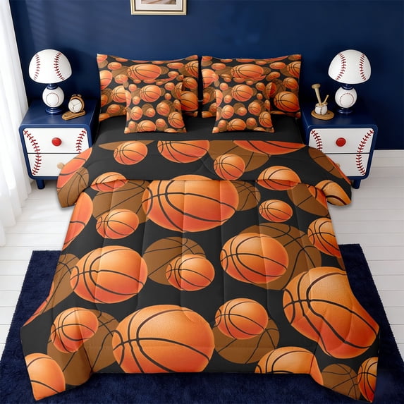 Erosebridal Basketball Print Kids 7 Pieces Bedding Comforter Set,Sport Theme Full Bedding Set For Ball Lover,Reversible black