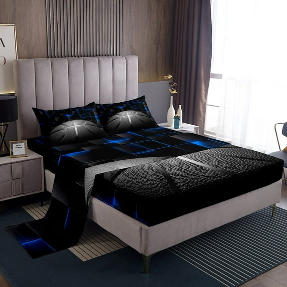 Erosebridal Basketball Queen Sheet Sets for Teens, Futuristic Rectangle Bedding Queen Size, Sports Theme Decor