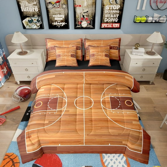 Erosebridal Basketball Sheet Set Sports Games Bedding Set Bedroom Decor Ball Themed Court Comforter 7 Pieces Brown Print Queen Size