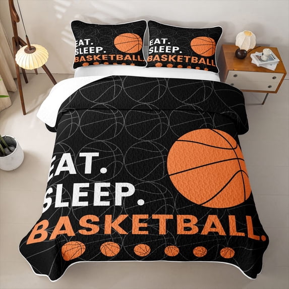 Erosebridal Basketball Sport Lovers Twin Quilt Set,Ball Print Twin Coverlet Set For Boys,2pcs