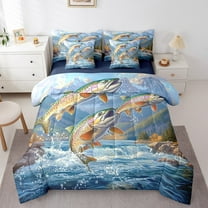 Erosebridal Bass Fish Bedding Twin Size, Hunting Fishing Bedding Sets Twin Size, Rustic Animal Decor, Reversible 7-Piece