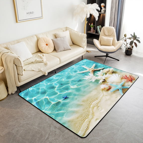 Erosebridal Beach Carpet 3x5,Summer Hawaiian Indoor Floor Mat ,Starfish Coralline Area Rug,Coastal Sealife Decorative Rug For Playroom,Washable