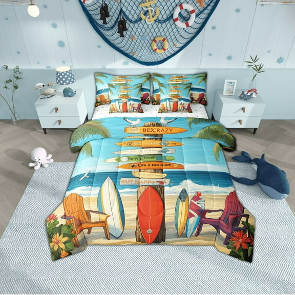Erosebridal Beach Surfboard Bed in a Bag King Size, Summer Ocean Surfing Bed Set, Reversible 7 Pieces