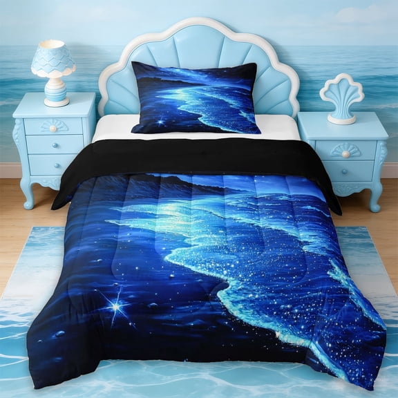Erosebridal Beach Themed Twin Comforter Sets,Ocean Sea Printed Summer Holiday Nature Pattern Bedding Set For Adults,Reversible Black,2 Pieces