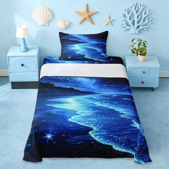 Erosebridal Beach Themed Twin Sheet Sets,Ocean Sea Printed Summer Holiday Nature Pattern Bedding For Adults 3 Pieces