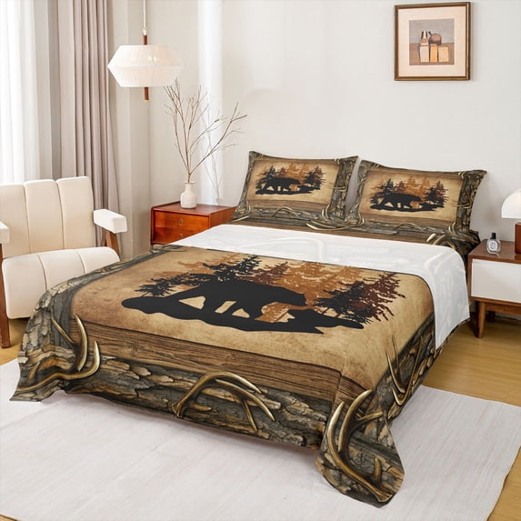 Erosebridal Bear Animal Full Size Sheets for Men, Western Rustic Bed Sheets, 4 Pieces