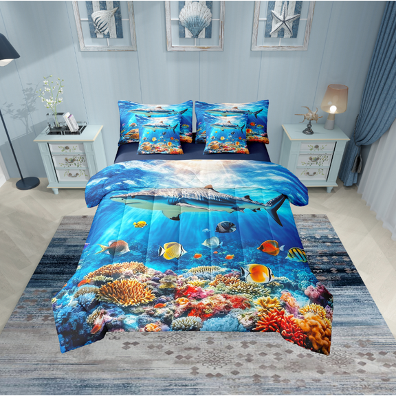 Erosebridal Animal Shark Bedding Sets Twin Size,Sea Wildlife Comforter Sets with Sheets,Teenager Bedroom Decor,Reversible,Breathable,7pcs