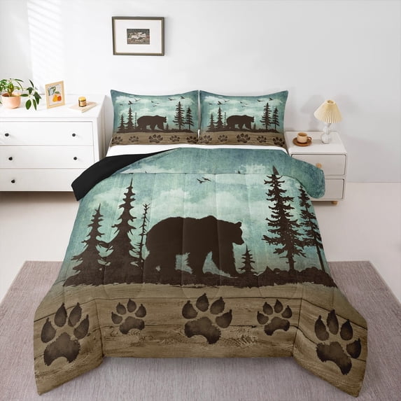 Erosebridal Bear Print Bedding Sets King with Comforter, Lodge Cabin Bedding King Comforter Set, Wildlife Animal Reversible Duvet Insert, Ultra Soft Bedroom Decoration, 3-Piece