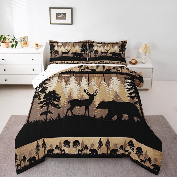Erosebridal Bear Reindeer Comforter Sets Twin Size, Wildlife Animal Comforters & Duvets, Lodge Cabin Reversible Duvet Insert, Ultra Soft Room Decoration, 2-Piece