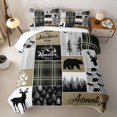 thumbnail image 1 of Erosebridal Bear Wildlife Bed Spread Queen for Boys Men, Olive Rustic Plaid Queen Coverlet Set, 3pcs, 1 of 7