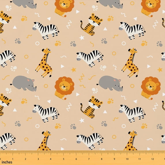 Erosebridal Beige Jungle Animal Fabric by the Yard 1 Yard, Zebra Giraffe Star Home Decor Fabric by the Yard
