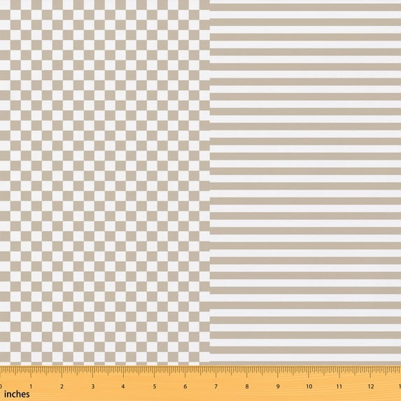Erosebridal Beige White Checkerboard Fabric by the Yard 2 Yards, Tan Horizontal Stripe Sewing Fabric