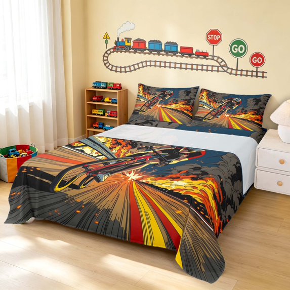 Erosebridal Bicycle King Sheets, Cycling Bedding, Fire Cyclist 4 Pieces (1 Flat Sheet, 1 Fitted Sheet and 2 Pillowcases)