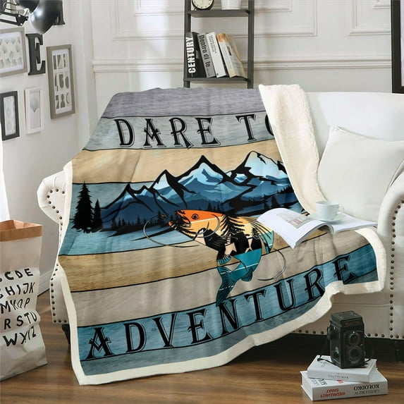 Erosebridal Big Pike Fish Throw Blanket for Couch Hunting and Fishing Fleece Blanket, Rustic Farmhouse Lodge Cabin Sherpa Blanket Vintage Lake House Blanket, Ocean Sea River Animal Bed Blanket
