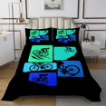 thumbnail image 1 of Erosebridal Bike Bicycle Quilt Sets for Twin Size Bed, Sports Theme Bed Set, Black Blue, Ultra Soft 2 Pieces, 1 of 5
