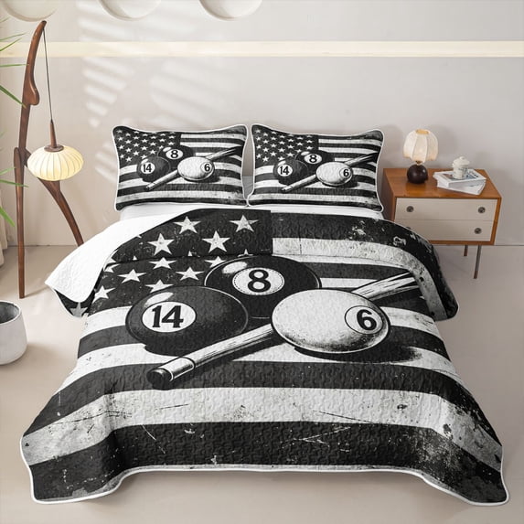 Erosebridal Billiard Balls Twin Quilt Set, Vintage US Flag Twin Coverlet Set for Men and Women, 2-Piece