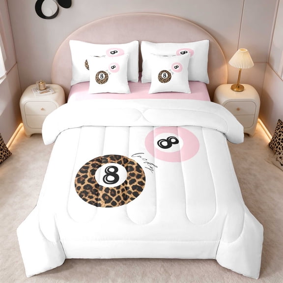 Erosebridal Billiard Twin Bedding Pink Bedding Comforter Set, Pink White 7pcs