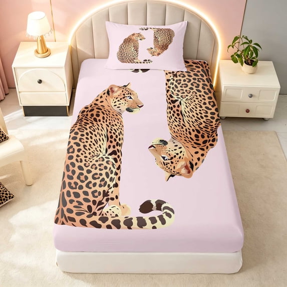 Erosebridal Billiard Twin Fitted Sheet Cheetah Pair Bedding, Blush Cheetah Pair 2pcs 1 Fitted Sheet and 1 Pillowcase