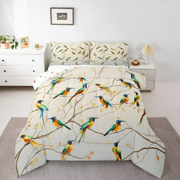 Erosebridal Bird Kingfisher Bedding Sets Twin with Comforter, Wild Animal Duvet Insert, Ultra Soft