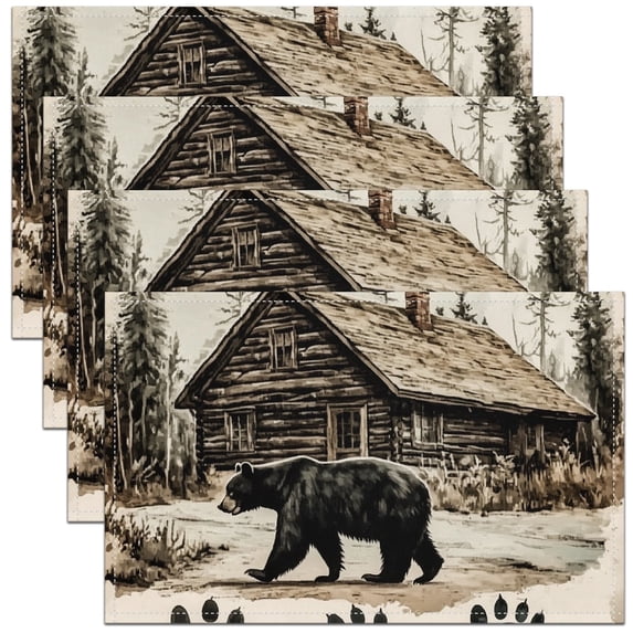 Erosebridal Black Bear Place Mats Set of 4 for in Door Dinning, Rustic Farmhouse Table Place Mats for in Door Dining, Animal Paw Dining Room Decor