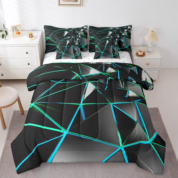 Erosebridal Black Blue Bedding Sets Queen Size, Modern Geometric Comforter Sets with Sheets, Contemporary Bedroom Decor Microfiber 7 Pieces