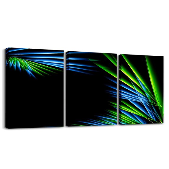 Erosebridal Black Blue Green Abstract Line Canvas Wall Art Set of 3, Geometric Striped Wall Decor for Kitchen