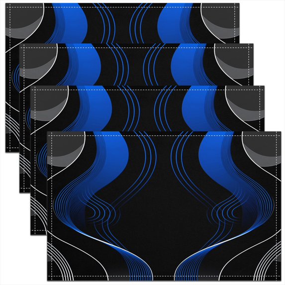 Erosebridal Black and Blue Place Mats Set of 4 for in Door Dinning, Geometry Stripe Table Place Mats for in Door Dining, Stylish Placemats, Room Decorative