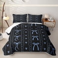thumbnail image 1 of Erosebridal Black Blue Ribbon Bed Spread Queen for Girl, Kawaii Princess Cartoon Queen Coverlet Set, 3-Piece, 1 of 7