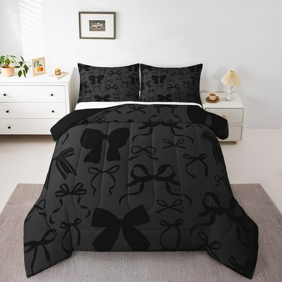 Erosebridal Black Bow Bedding Twin Comforter Set,Bowknot Bow Tie Down Comforter,Bedroom Decor,Reversible,2-Piece