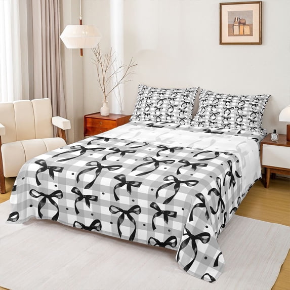 Erosebridal Black Bow-tie Girls Full Size Sheets, Fashion Cartoon Buffalo Bed Sheets, 4-Piece
