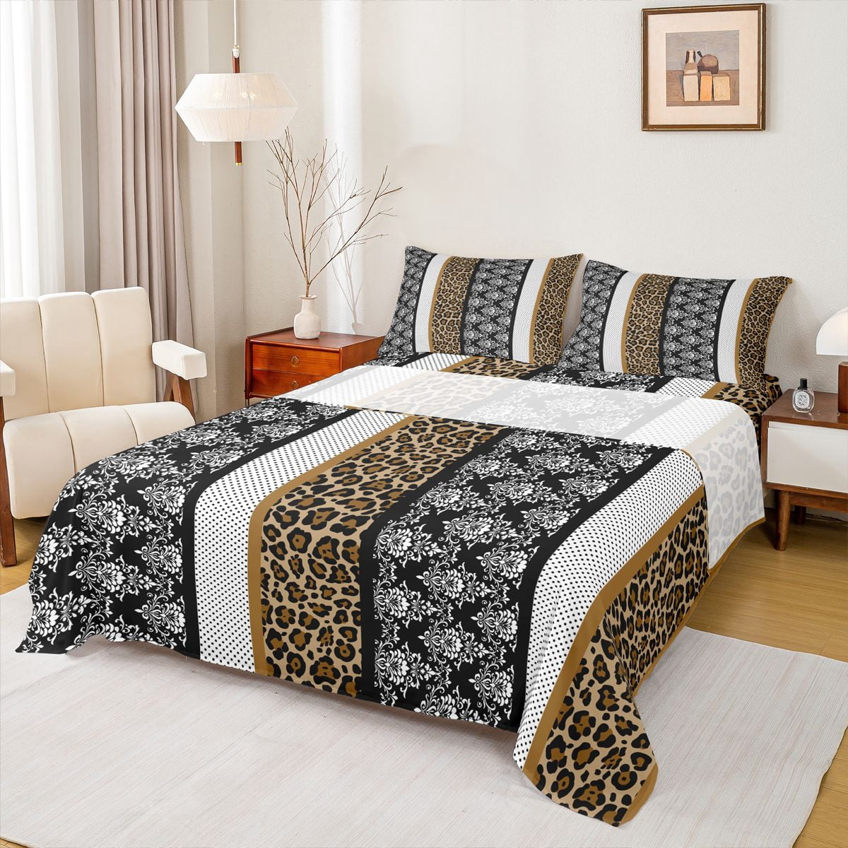 Erosebridal Black Brown Leopard Print Full Size Sheets 4-Piece For Boys ...