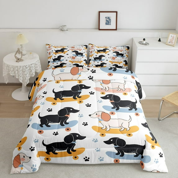 Erosebridal Black Dachshund Bedding Sets King with Comforter, Doggy Duvet Insert, Cute Dog Paw Decor, Super Cozy 3 Pieces