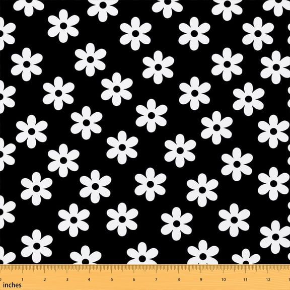Erosebridal Black Daisy Fabric by the Yard 1 Yard, White Floral Pattern Home Decor Fabric by the Yard