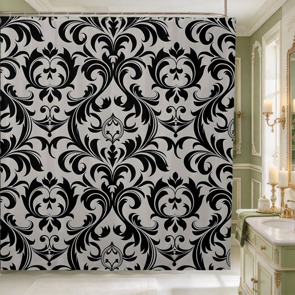 Erosebridal Black Damask Shower Curtain 72Wx72L,Nature Art Bathroom Curtain