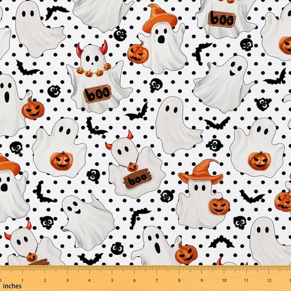 Erosebridal Black Dot Ghost Fabric by the Yard 1 Yard, Halloween Witch Home Decor Fabric by the Yard