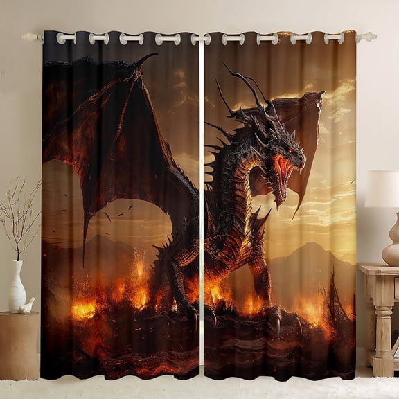 Erosebridal Black Dragon Bedroom Curtains Adult Living Room Curtains, Pterosaur Dinosaur Curtains Animal Blackout Curtains, Magic Dragon Curtains & Drapes Bedroom Decor
