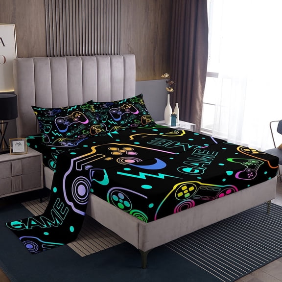 Erosebridal Black Gamepads Sheet Set Twin,Polka Dots Bedding Sets Twin Size,Video Game Twin Sheet Sets,Super Cozy Gamer Room Decoration,3pcs